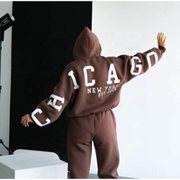 커스텀 로고 Y2K 헤비웨이트 100% 코튼 통기성 여성용 가을 트랙슈트 세트 (후드티와 스웨트팬츠, 퍼프 프린팅 후퍼)