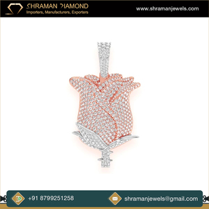 Bijoux Hip Hop pour Hommes Plaqué Rhodium Glacé avec Diamants Moissanite Personnalisé Grand Pendentif en Argent 925 Floral Rose Fleur Asiatique - Product Image 3