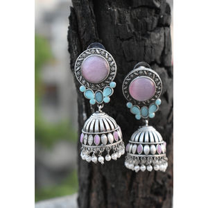 ต่างหูห่วงแบบจุมก้าขนาดใหญ่ สีทองเหลือง ประดับด้วยหินหลากสี ดูคล้ายเงินแท้ งานแฮนด์เมดแบบดั้งเดิม ปี 2025 สำหรับเด็กผู้หญิงและผู้หญิง - Product Image 3