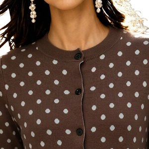 Women Brown Solid Knit <b>Cardigan</b> <b>Sweater</b> Regular Sleeve Button Front Neck Casual Simple Anti-Pilling Top Work Daily Wear Stylish - Product Image 3