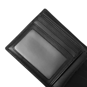 Men's Genuine Leather <b>Wallet</b> Short Folded RFID Protection Geometric Pattern Black Minimalist Style Daily Use - Product Image 5
