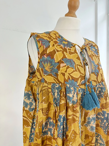 Vestido largo de algodón puro Estampado de bloque indio Sin mangas Verano Elegante Pretty Daywear - Product Image 2