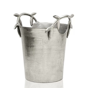 Metal Wine Cooler Handmade <b>Drink</b> Beverage Beer Beverage Tubs Wine Bucket Round Wine Bucket Leaf Design Side Handle - Product Image 1