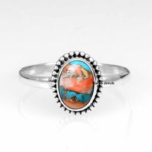 Oyster Copper Turquoise S925 Sterling <b>Silver</b> <b>Boho</b> <b>Ring</b> 6x8mm Oval Shape Handmade Fine Jewelry Exported From India for Women - Product Image 5