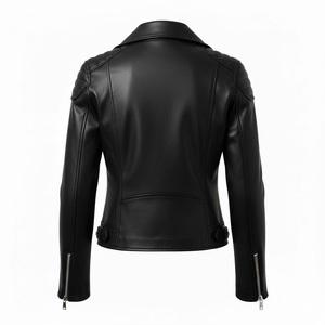 Veste d'hiver rétro Nouvelle arrivée Logo personnalisé moderne ODM Cuir végétalien durable Veste de moto pour femme Surdimensionnée Noir Peau d'agneau Femme - Product Image 3