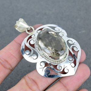 Vente en gros de pendentif en pierre précieuse de quartz rutile ovale naturel plaqué argent 925 bijoux faits à la main plaqué argent pour les fêtes - Product Image 1
