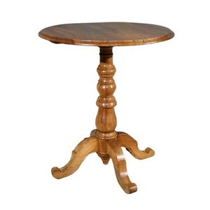 Mesa de Centro de Madera Antigua con Pedestal, Mesa de Té Redonda, Reproducción Antigua, Mesa de Centro para Sala de Estar, Mesa Auxiliar - Product Image 2