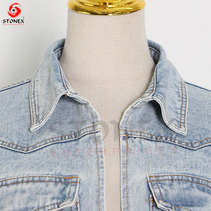 Chaqueta vaquera de nuevo diseño para mujer, chaqueta vaquera de manga larga con correa en la cintura, traje vaquero de color lavado, chaqueta vaquera informal ajustada para mujer - Product Image 3