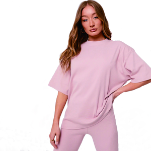 Venta al por mayor de algodón camiseta de gran tamaño de las mujeres de moda nuevos Tops Casual camiseta y pantalones cortos conjunto - Product Image 5