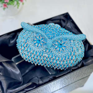 Designer Pearl Crystal Classic Casual Clutch Evening Bag Bridal Wedding Purse Ladies Rhinestone Handbag Fashion <b>Square</b> Half Moon - Product Image 1