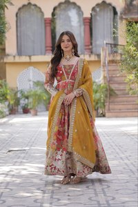 Broderie de feuille de soie russe pour femmes indiennes Zari séquence travail imprimé numérique pour les vêtements de mariage de fête vêtements pakistanais - Product Image 4