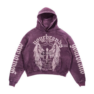 Manufacturer Custom Logo Cropped 400gsm French Terry Sweatsuit Flared Sweatpants Hoodies Men Set Basics Cotton <b>Blended</b> - Product Image 5