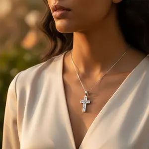 Silver Cross Pendant Baguette CZ Religious Jewelry for Women Featuring Jesus Pattern Rose Gold <b>Opal</b> Crystal Main Gold <b>Necklaces</b> - Product Image 3