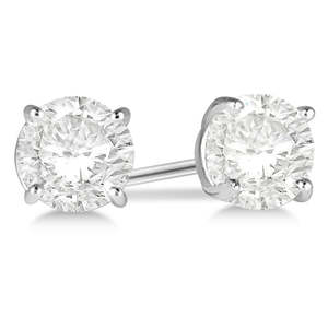 Boucles d'oreilles clous en or blanc 18 carats avec serti en panier à 4 griffes et diamant rond - Product Image 3