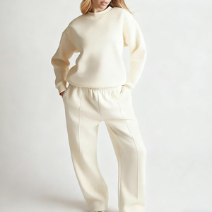 Jersey de lana de algodón pesado de alta calidad, cuello redondo, bordado personalizado, sudaderas con capucha ecológicas a prueba de viento para mujer - Product Image 3