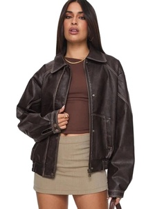 Navigateur personnalisé, veste en faux cuir à bouton pression, veste en faux cuir marron, veste en cuir de moto et vélo courte pour femmes - Product Image 2