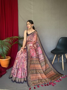 Kashmiri-alfombra de seda suave de algodón con estampado Digital, blusa de trabajo de Saree, proveedor de Surat, India - Product Image 6