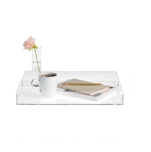 Plateau de service en acrylique transparent personnalisable avec poignées en acrylique pour un usage artisanal, forme carrée, couleur blanche - Product Image 5