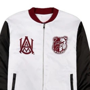 Alabama A & M University personalizado bordado Varsity Bomber chaqueta marrón negro satén piel de oveja transpirable de punto para invierno - Product Image 2
