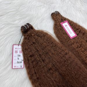 Extensiones de Cabello Virgen al por Mayor en Paquetes, Extensiones de Cabello Virgen Rizado Lacio, Extensiones de Cabello Remy Marrón Oscuro de Doble Trama - Product Image 5