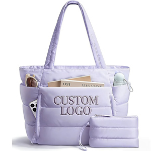 Borsa Tote Trapuntata in Nylon per Donna, Borsa <span class=keywords><strong>a</strong></span> Spalla Multicomparto con Cerniera, Grande Capacità per Lavoro, Viaggi e Palestra - Product Image 1