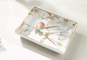Plato de Arroz de Mármol con Rayas Doradas, Bandeja para Joyas, Porta Anillos, Plato para Postres, Diseño Moderno y Lujoso, Personalizable, Desechable - Product Image 4