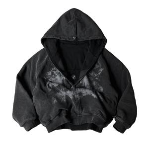 Offre Spéciale personnalisé en gros hommes recadrée épais tendance Style fabricant haute qualité graphique broderie lavage à l'acide à capuche - Product Image 4