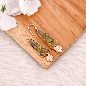 ต่างหูทองเหลืองชุบทองคำขาวสไตล์คลาสสิกทำมือ ประดับด้วยพลอยแจสเปอร์รูปผลไม้ ต่างหูห้อยสไตล์โบฮีเมียน ผู้ผลิตขายส่ง - Product Image 3