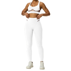 AWB6541 + AWL6541 Venta al por mayor Ropa deportiva de talla grande Sólido Soporte alto Racerback Sujetador deportivo Transpirable Leggings de cintura alta de dos piezas - Product Image 6