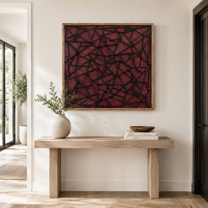 Crimson Linear Textured Minimalist Wall Art <b>Abstract</b> Oil Painting Soft Neutral Still Life Handmade Home Hotel Decorative Arts - Product Image 2