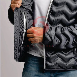 Embossing Design Men's Winter Premium Streetwear Solid Zipper Button Canvas Jackets Stand <b>Polyester</b> <b>Filled</b> Custom Lining Tags - Product Image 3