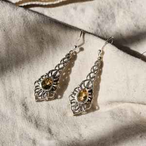 Boucles d'oreilles vintage en argent avec pierres précieuses en citrine Boucles d'oreilles en argent sterling 925 pour femmes Boucles d'oreilles en argent avec pierres précieuses - Product Image 4