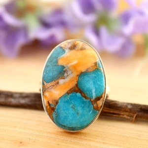 Handmade <b>Silver</b> Fine Jewelry <b>Ring</b> Dainty Copper Turquoise Gemstone Oval Cut Diamond Bezel Setting Perfect Wedding Gift for Her - Product Image 1