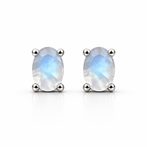 Pendientes de tuerca geométricos de piedra lunar con corte ovalado, chapados en rodio, de plata de ley, para fiestas infantiles, regalo de aniversario, venta al por mayor, de moda, para bodas - Product Image 1