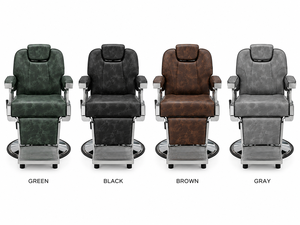 DECORS ALL Modern Barber <b>Chair</b> Chrome Base Green <b>Leather</b> Upholstery <b>Reclining</b> Styling <b>Chair</b> Barber Shop Heavy-Duty Hydraulic - Product Image 2