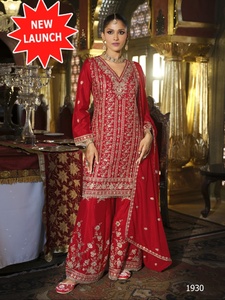 Costume Salwar de qualité supérieure en Chinon avec des paillettes et des travaux de miroir, fabricant et fournisseur de mode féminine de Surat - Product Image 5