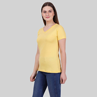 T-shirt pour femme avec appliques au col, en jersey de coton doux, à manches courtes, décontracté, pour l'été, séchage rapide, respirant, fabrication pour