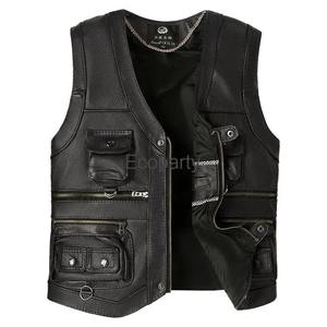 Gilet en cuir d'hiver pour homme, veste sans manches à bouton unique, style steampunk, vestes de moto décontractées, plusieurs poches, col montant - Product Image 1