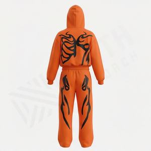 ชุดสเวตสูทลำลองสำหรับผู้หญิง พิมพ์ลายซิลค์สกรีน ผ้าฝ้าย 100% ทรงครอปขาบาน มีเชือกผูกเอว สำหรับฤดูใบไม้ร่วงและฤดูหนาว ขายส่ง - Product Image 2