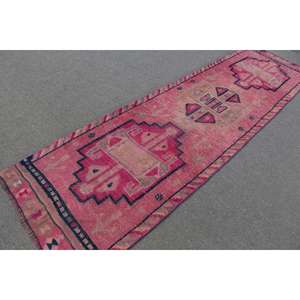 2.8x10.4 ft Vintage Turkish Rug, <b>Runner</b> Rug, Herki <b>Red</b> Wool Rug - Product Image 2