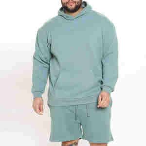 Nuevas llegadas: Conjunto de sudadera con capucha y pantalones cortos personalizados para hombre, mezcla de algodón y poliéster, conjunto deportivo corto con capucha para hombre - Product Image 4