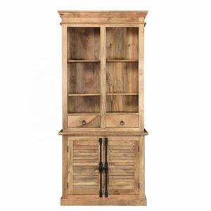 Industrial <b>Iron</b> & Solid Mango Wood Kitchen Cabinet With Two Doors Two Storage Drawers Display Case Wall Showcase Cupboard - Product Image 5