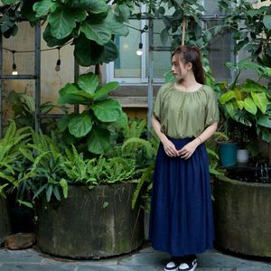 Falda tejida de rayón transpirable de alta calidad para mujer, elegante estilo informal, bolsillo, talla XS, cintura Natural, teñido liso, línea A Midi - Product Image 1