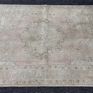 พรมตุรกี, พรมตกแต่งขนาด 4.7x6 ฟุต, พรมสีเบจชมพู, พรมขนสัตว์ - Product Image 5