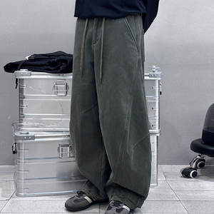 Pantalons décontractés pour hommes en gros, de qualité supérieure, style mi-montant, coupe droite, respirants, couleur unie, en lin, taille plus - Product Image 5