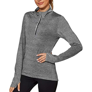 Yoga Running Tops Quarter Zip Pullover Camisetas de ejercicio con agujeros para los pulgares Transpirable Secado rápido Ecológico Poliéster/Algodón - Product Image 1
