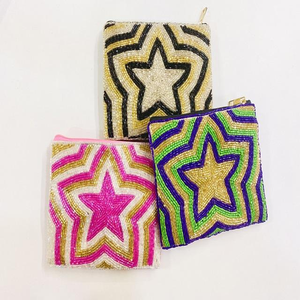 Monedero de Cuentas con Diseño de Estrellas Brillantes, Azul, Verde y Dorado, Estilo Mardi Gras, Hecho a Mano por MD HANDICRAFTS - Product Image 6