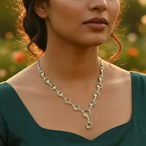 Collier en argent 925 avec perles pour femmes, pierre précieuse citrine, accessoire de mode à porter tous les jours - Product Image 1