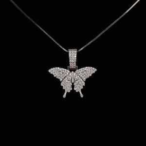 14K Oro Mariposa Pave Diamante Colgante Collar Joyería - Product Image 5