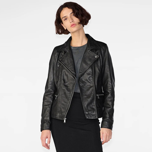 Chaquetas de cuero genuino para mujer, mejor oferta de precio para 2025, chaquetas de estilo motorista de cuero negro de alta calidad para mujer, personalizadas - Product Image 4